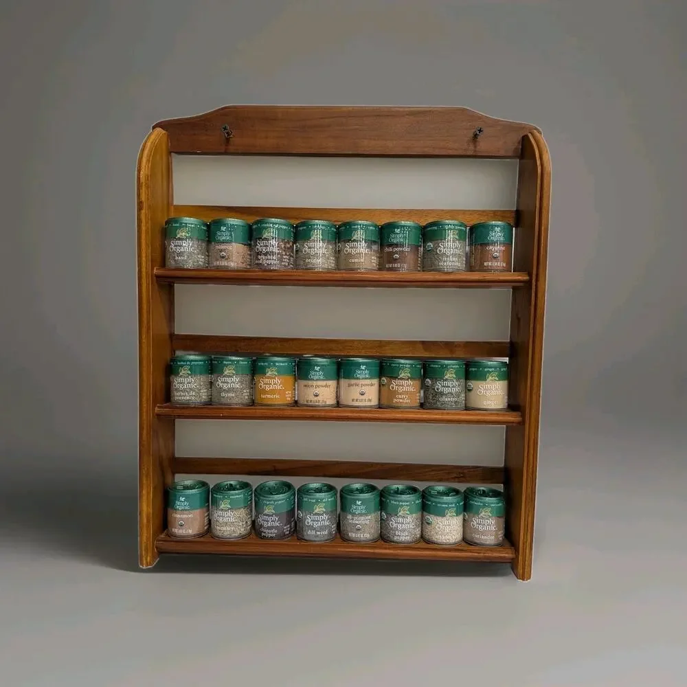 Vintage Wooden Spice Rack Wall Mount 3 Tier Kitchen Shelf 24 New Simply Organic